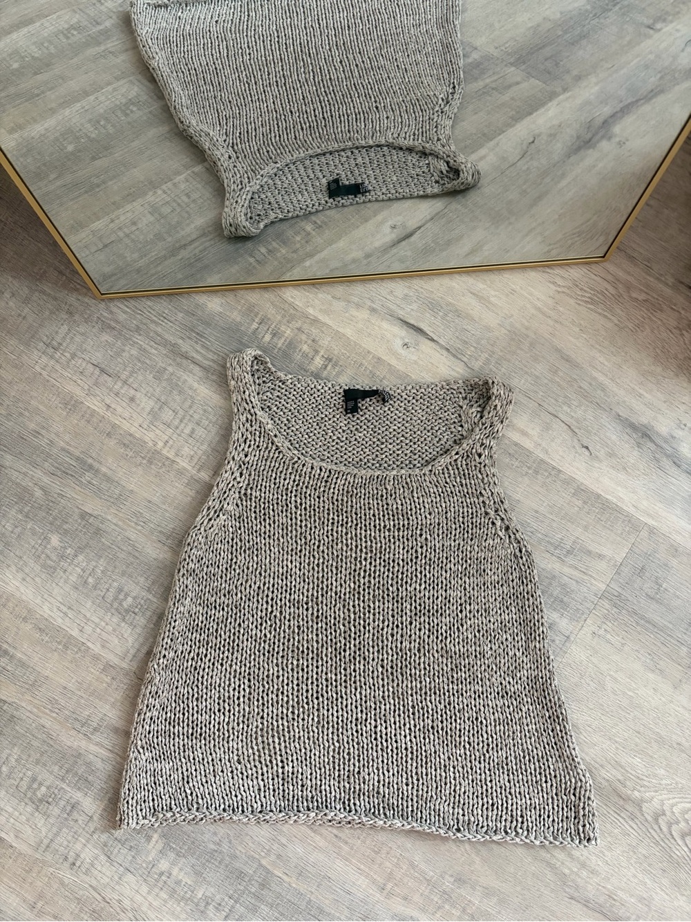 Eileen Fisher Viscose Poly Tape Yarn Open Twist Knit Sweater Tank Top Grey M